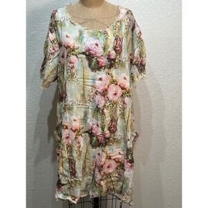 A Rare Bird Oversized OS Butterfly Floral Print Linen Blend Dress or Shirt NWT